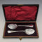 Around 1890 English antique silver plate jam spoon pair in case